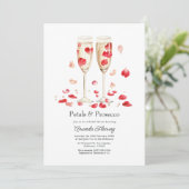 Bruiloft met Rozenblaadjes & Prosecco Champagne Kaart (Staand voorkant)