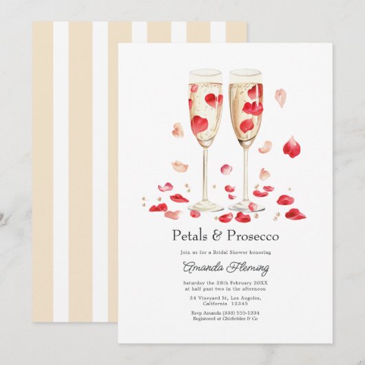 Bruiloft met Rozenblaadjes & Prosecco Champagne Kaart (Voorkant / Achterkant)