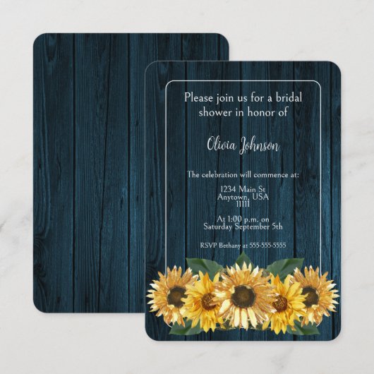 Bruiloft met Rustieke Blauwe Zonnebloem Kaart (Voorkant / Achterkant)