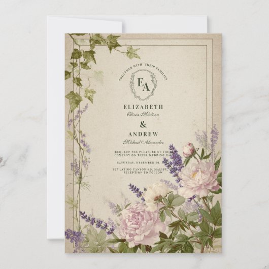 Bruiloft met rustieke varens en witte bloemen kaart (Voorkant)