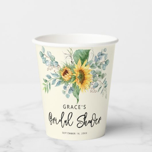 Bruiloft met rustieke zonnebloem en eucalyptus gro papieren bekers (Voorkant)