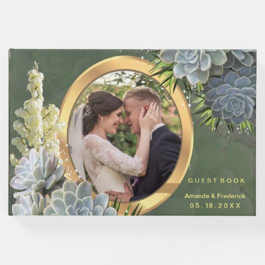 Bruiloft met sappige tinten van bleke blues gastenboek (Voorkant)