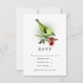 Bruiloft met sprankelende fantasievogel RSVP kaartje