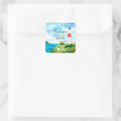 Bruiloft met strand- en vuurtorenthema   vierkante sticker (Tas)