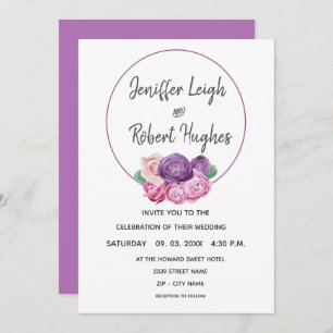 bruiloft met ultraviolet en roze rozen kaart