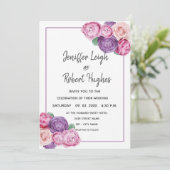 bruiloft met ultraviolet en roze rozen kaart (Staand voorkant)