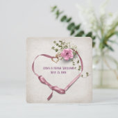 bruiloft met verlenging roze linthart met ringen kaart (Staand voorkant)