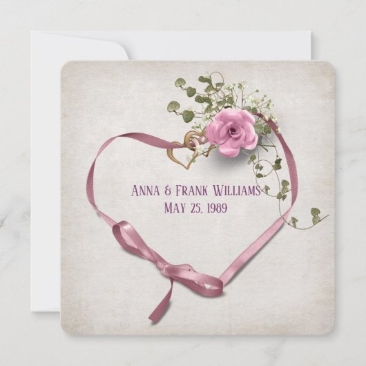 bruiloft met verlenging roze linthart met ringen kaart (Voorkant)