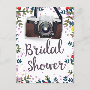 Bruiloft met vintage bloemen en klassieke camera briefkaart