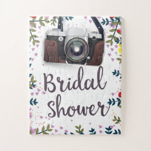 Bruiloft met vintage bloemen en klassieke camera legpuzzel