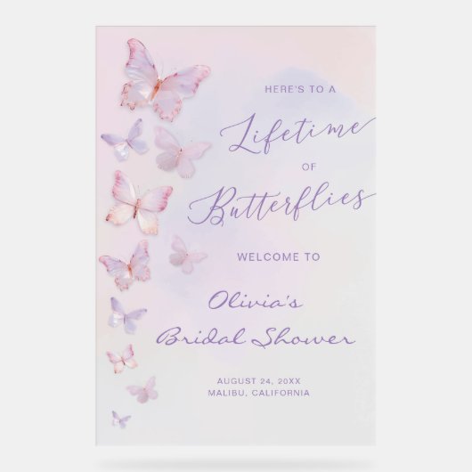 Bruiloft met Vlinders Bruidsfeest Welkom Acryl Bord (Voorkant)