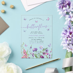 Bruiloft met Vlinders en Wilde Bloemen Acryl Uitnodigingen