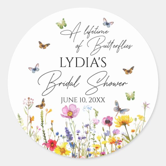 Bruiloft met vlinders in het wild ronde sticker (Voorkant)