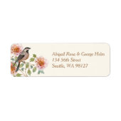 Bruiloft met vogel in bloemen etiket (Voorkant)