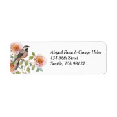 Bruiloft met vogel in bloemen etiket (Voorkant)