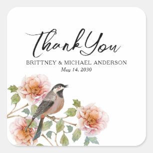 Bruiloft met vogels in bloemen vierkante sticker