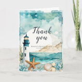 Bruiloft met vuurtoren thema bedankkaart (Voorkant)