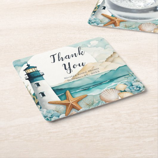 Bruiloft met vuurtoren-thema kartonnen onderzetters (Schuin)