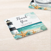 Bruiloft met vuurtoren-thema voor vrouwen kartonnen onderzetters (Schuin)