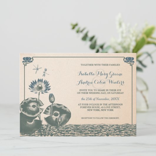 bruiloft met waterlust en libellen kaart (Staand voorkant)