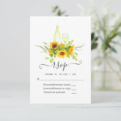 Bruiloft met wijnproeverij met zonnebloemen RSVP kaartje (Staand voorkant)