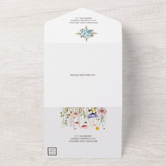 Bruiloft met wilde bloemen  all in one uitnodiging (Buitenkant)