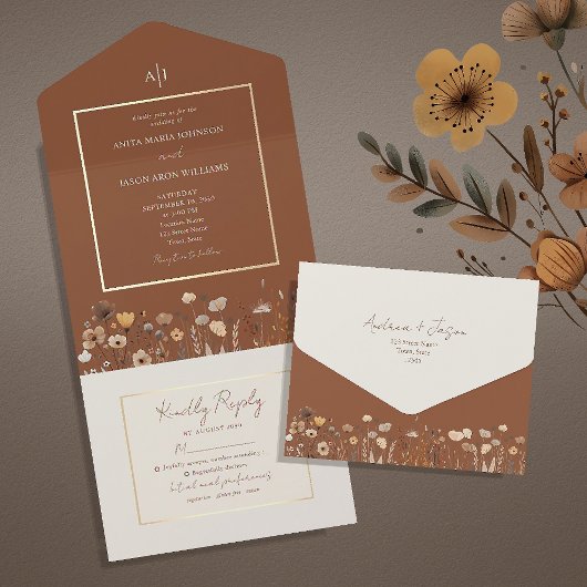 Bruiloft met wilde bloemen all in one uitnodiging
