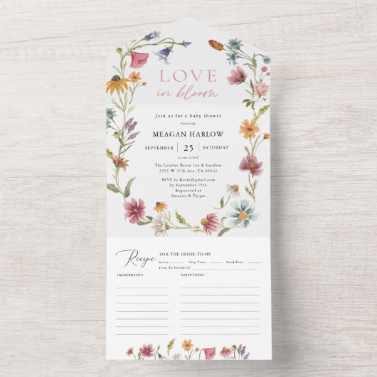 Bruiloft met wilde bloemen all in one uitnodiging (Binnen)