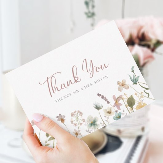 Bruiloft met wilde bloemen bedankkaart