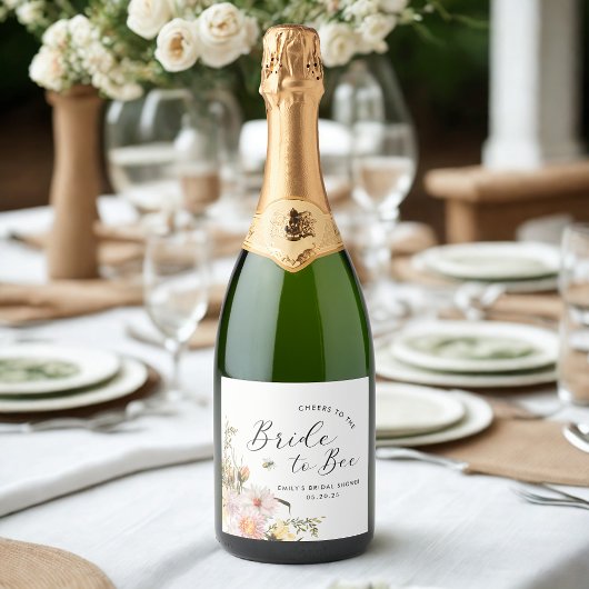 Bruiloft met Wilde Bloemen Bruid-tot-Bij Bijen Bru Sparkling Wijnetiket