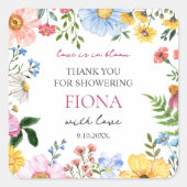 Bruiloft met wilde bloemen dank je wel vierkante sticker (Voorkant)
