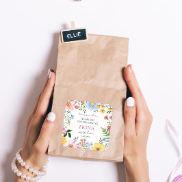 Bruiloft met wilde bloemen dank je wel vierkante sticker