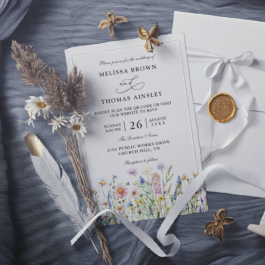 Bruiloft met wilde bloemen, elegante moderne budge kaart