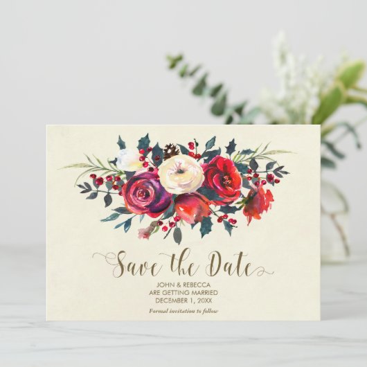 bruiloft met winterbessen met uitzondering van de save the date (Staand voorkant)