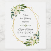 Bruiloft met witte groene bloemengoud frame wijn etiket (Enkel label)