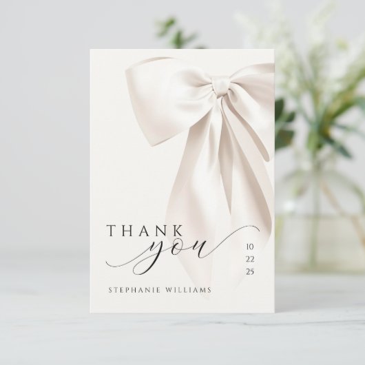 Bruiloft met Witte Strik Bedankkaart (Staand voorkant)