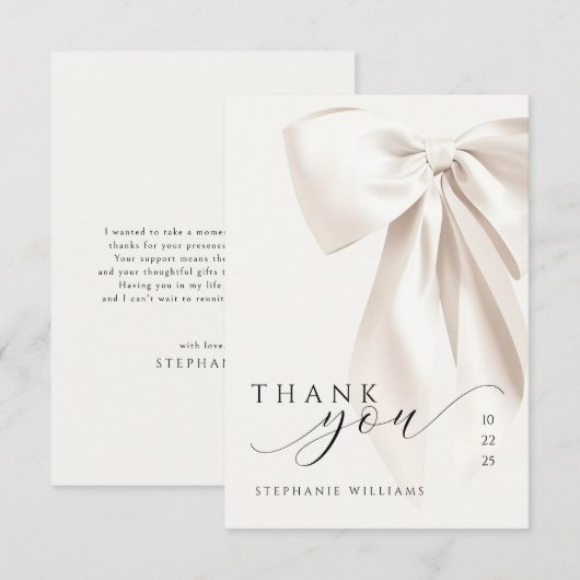 Bruiloft met Witte Strik Bedankkaart (Voorkant / Achterkant)