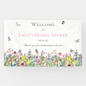 Bruiloft met zomerbloemen & vlinders spandoek (Horizontaal)