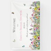 Bruiloft met zomerbloemen & vlinders spandoek (Verticaal)