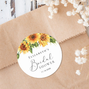 Bruiloft met zonnebloem en eucalyptus waterverf ronde sticker
