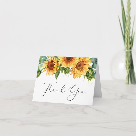 Bruiloft met zonnebloem Eucalyptus Waterverf Thema Bedankkaart (Voorkant)