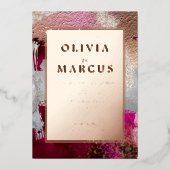 Bruiloft | Metallic Fuchsia Pearl Bruske Strokes Folie Uitnodiging (Voorkant)