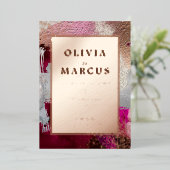 Bruiloft | Metallic Fuchsia Pearl Bruske Strokes Folie Uitnodiging (Staand Voorkant)