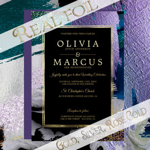 Bruiloft   Metallic Peacock Blauwgroen penseelstre Folie Uitnodiging