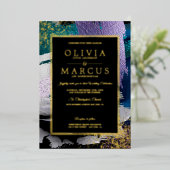 Bruiloft | Metallic Peacock Blauwgroen penseelstre Folie Uitnodiging (Staand Voorkant)