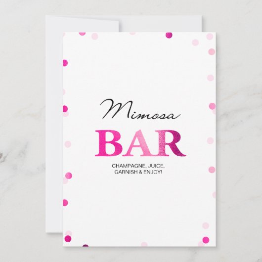 Bruiloft Mimosa Bar Bord | Roze Confetti Kaart (Voorkant)