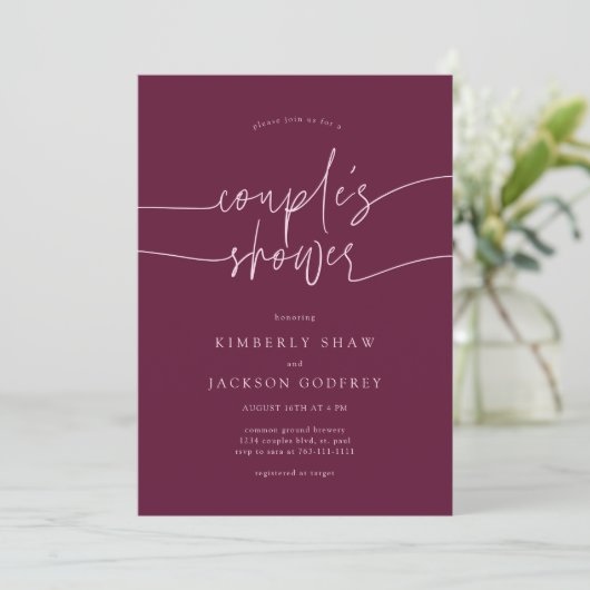 Bruiloft Minimaal Script Cranberry Kaart (Staand voorkant)