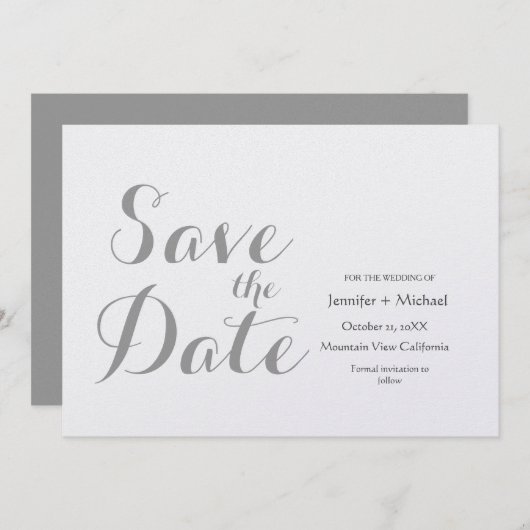 Bruiloft minimalistisch effen grijs kalligrafie sc save the date (Voorkant / Achterkant)