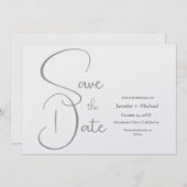 Bruiloft minimalistisch effen grijs kalligrafie sc save the date (Voorkant / Achterkant)