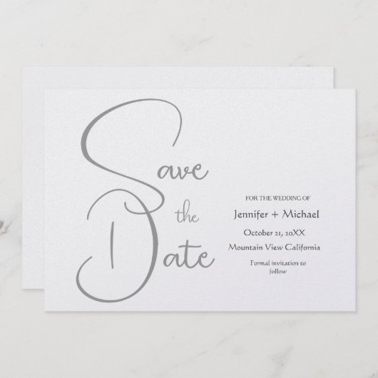 Bruiloft minimalistisch effen grijs kalligrafie sc save the date (Voorkant / Achterkant)